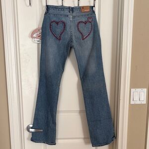 Bubblegum Blue Jeans with Red Heart Accents